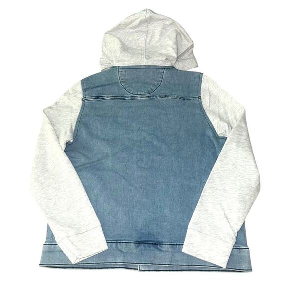 Art Class Light Wash Unisex Denim Button Down Jean Jacket w/ Sweatshirt Hood - Picture 9 of 15